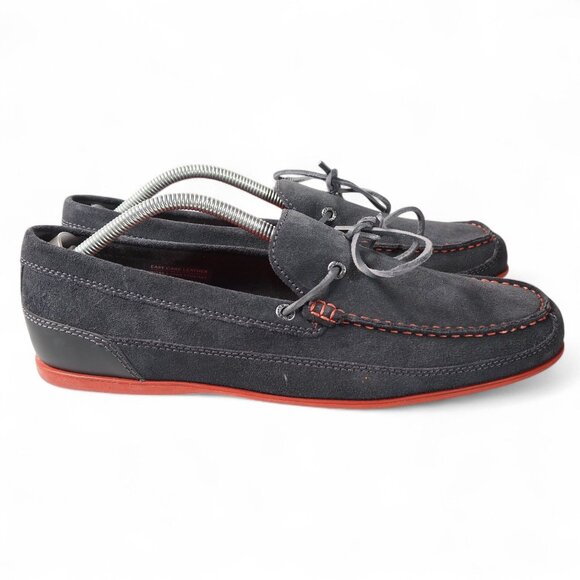 Rockport Malcom Tie Moc Toe Suede Loafers Men's 10.5 Dark Grey Red - Picture 4 of 11